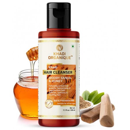 Khadi Organique Woody Sandal & Honey Shampooing Nettoyant Pour Cheveux Sans SLS Et Sans Paraben